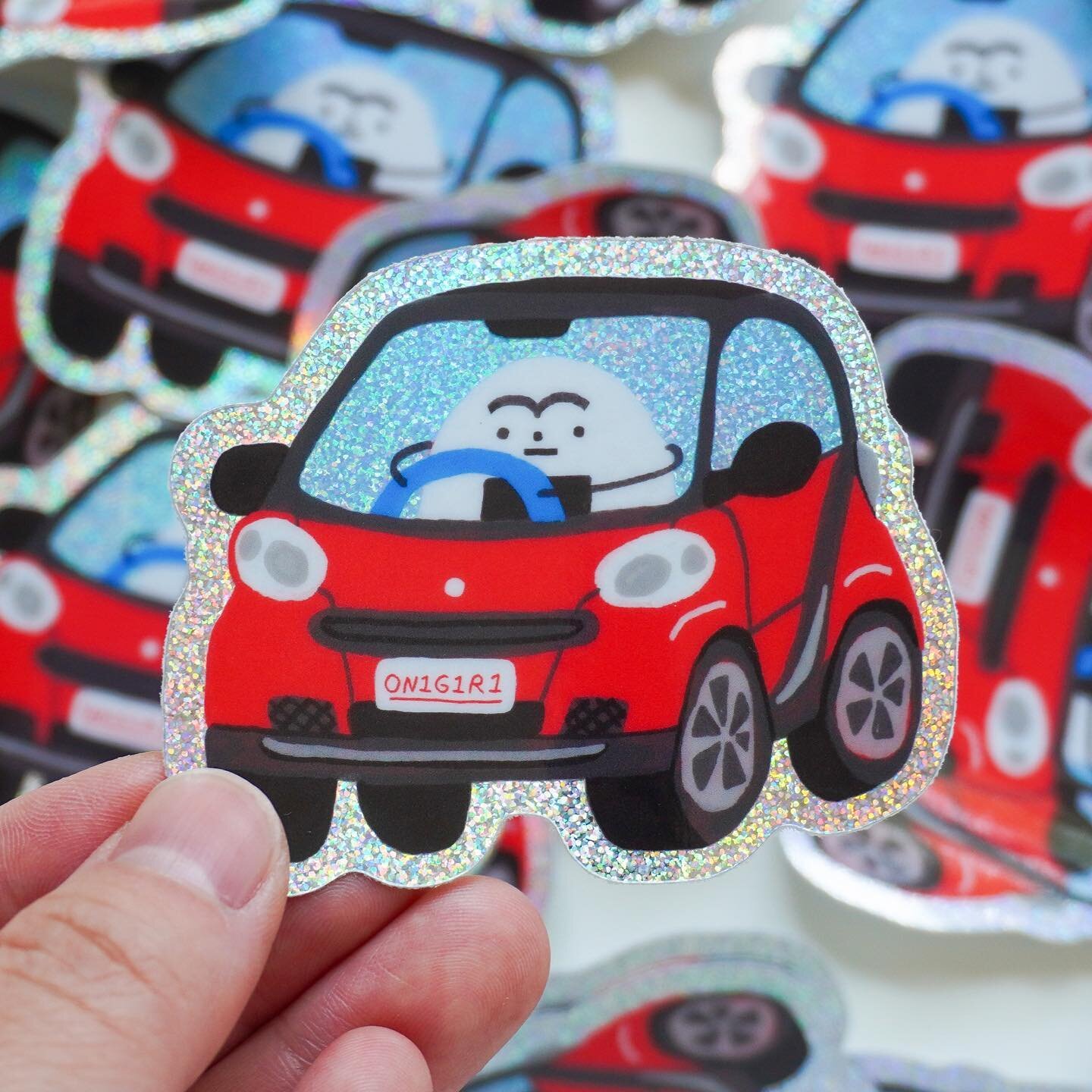 Beep beep!! 🍙 🚗 💨 

this new sticker along with a lot of other fun stuff (including a t-shirt!!!) will be available this Friday at 10AM PST! 

once I get my shirts in the mail I&rsquo;ll be sure to post a catalog of everything :-) also&hellip; all