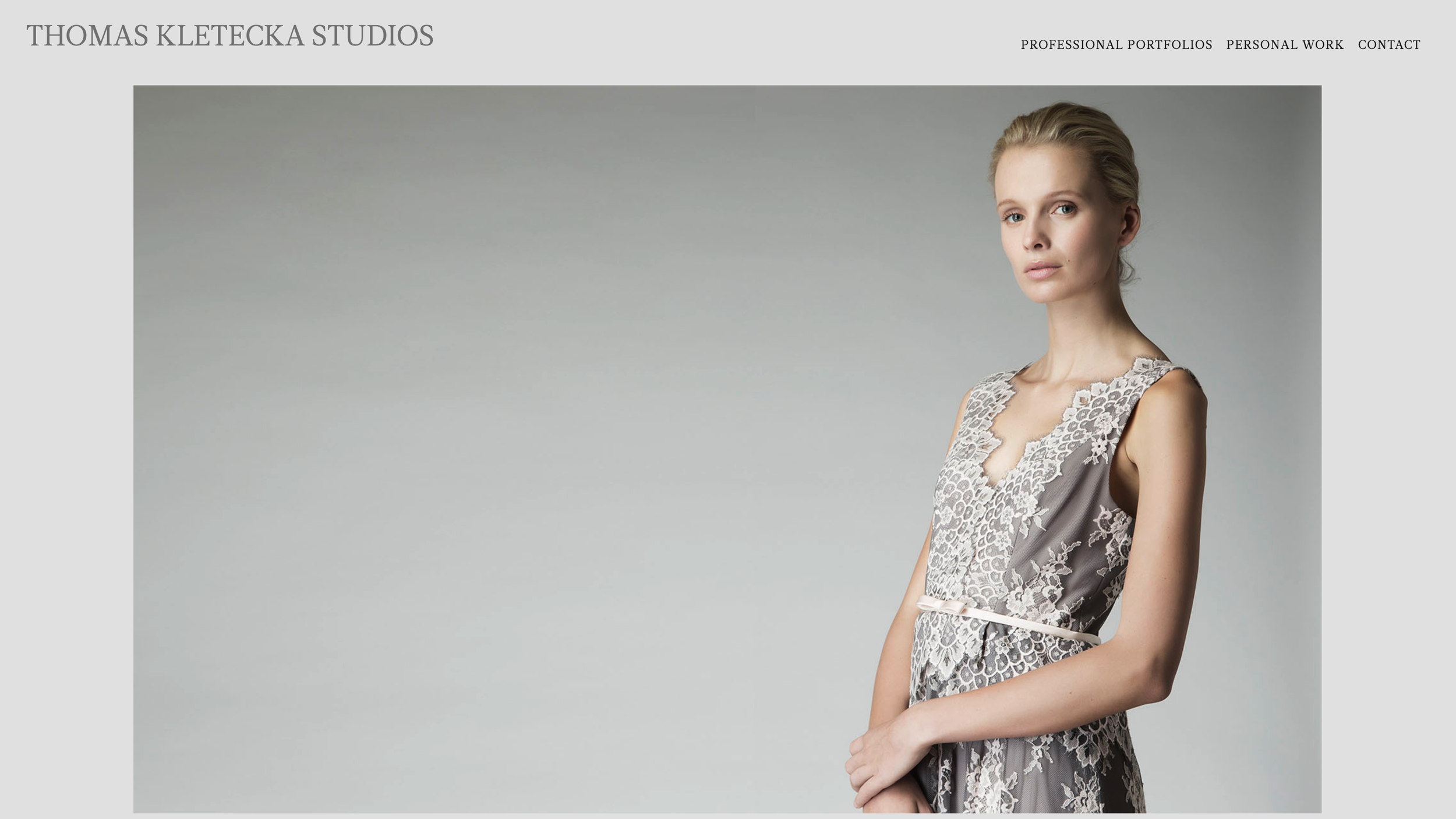 Screenshot of Landing page with a slide show that features an image from each industry the photo studio shoots for and a short menu that gives you three options: Professional, Personal, and contact on Thomas Kletecka's website. This ease of use helps