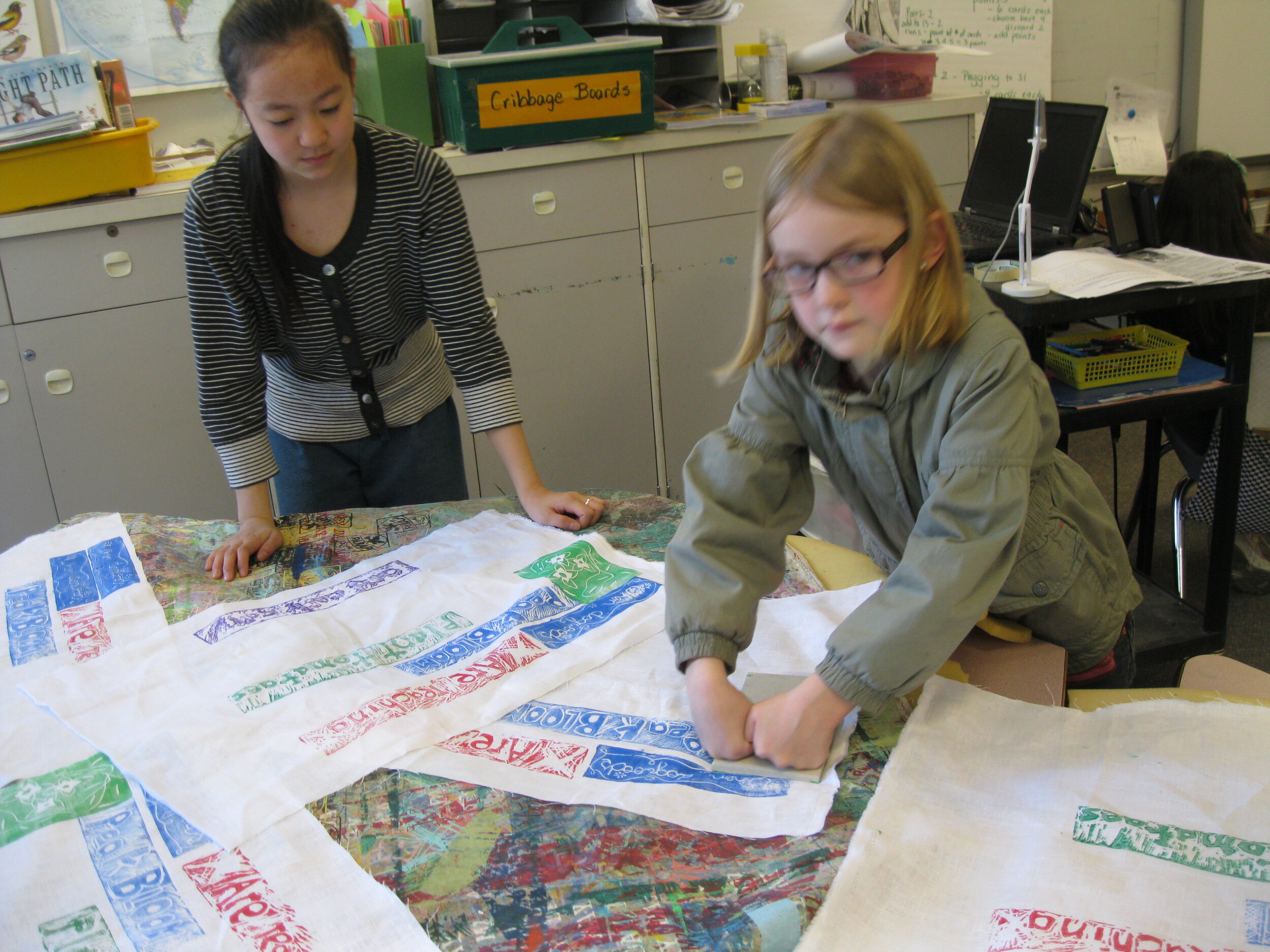 Seasonal Indicator Printmaking with Deb Humphries and Grade 3 teacher Sheila Monroe