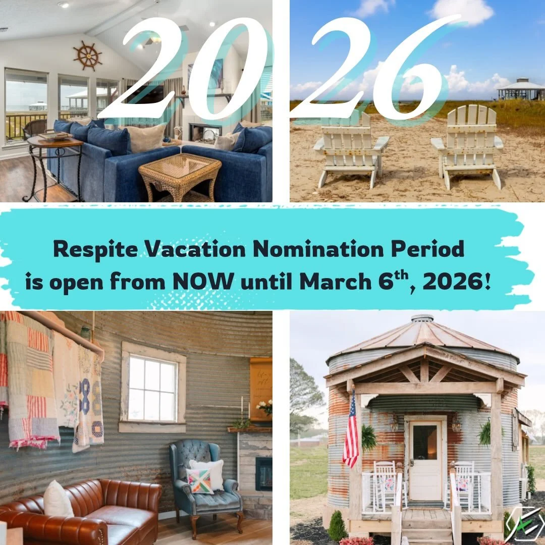 NOMINATION PERIOD ENDS TOMORROW! 

Do you or someone you know need time away after a season of major medical challenges?

Through the generosity of two area families, we are able to bless major medical patients with a week vacation at Dauphin Island,