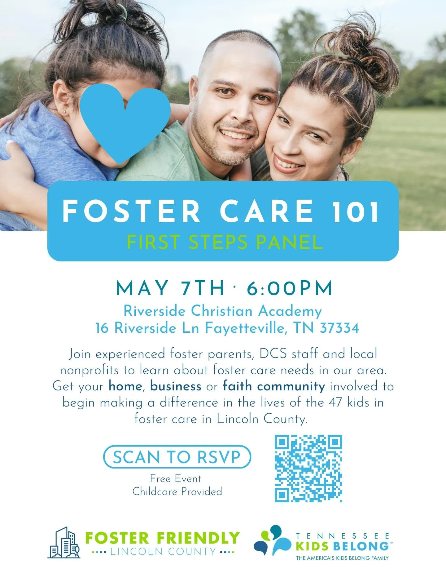 Come join us Next Thursday for Foster Care 101 at 6pm at Riverside Christian Academy!

This is a great time to learn more about becoming a foster parent AND learning how to support foster/kinship families in the area. 

You will hear from Youth Villa