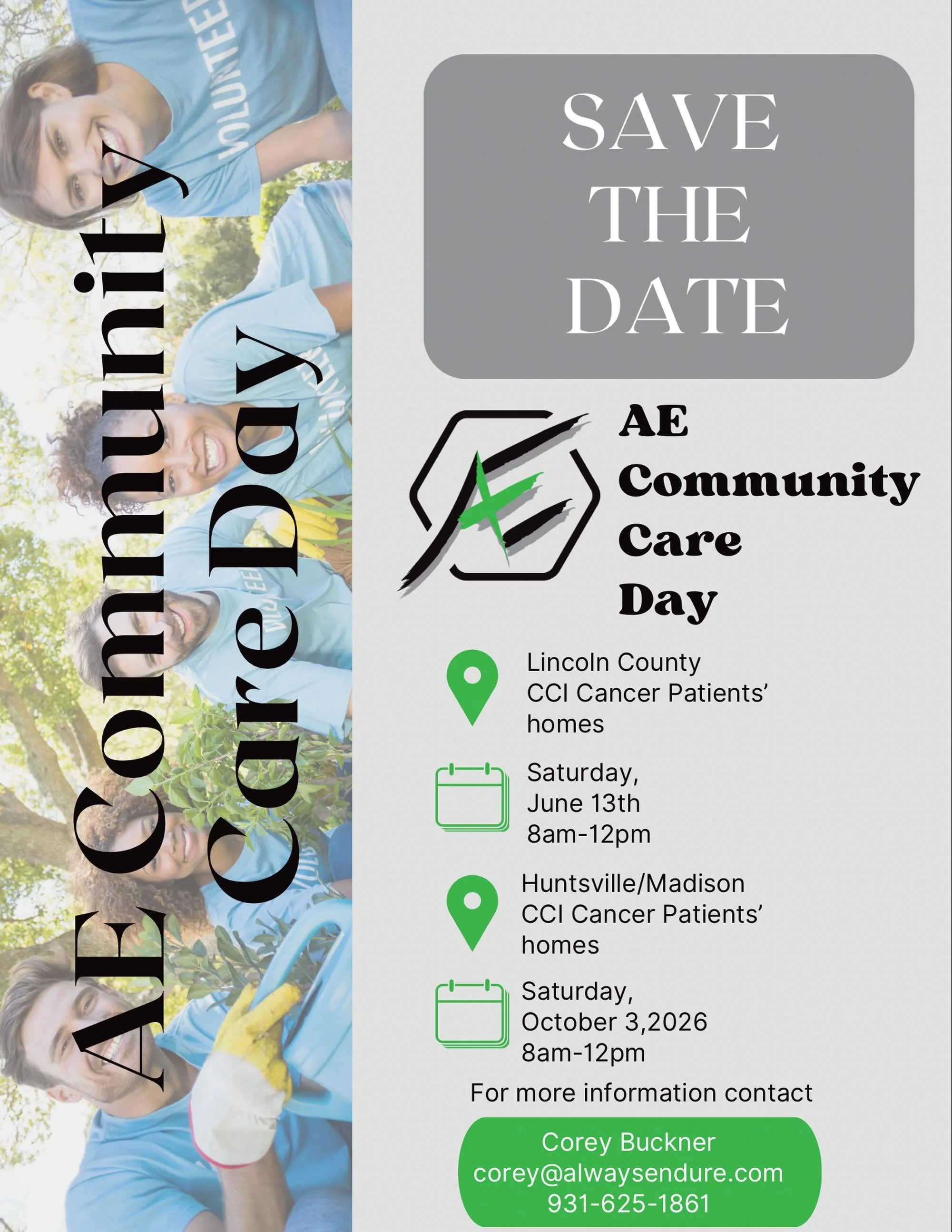 💚Volunteers Needed💚

Community Care Day is time when we partner with local businesses and churches to complete much needed yard work for local cancer patients who need assistance while they endure their treatment plan. Over the past several years, 
