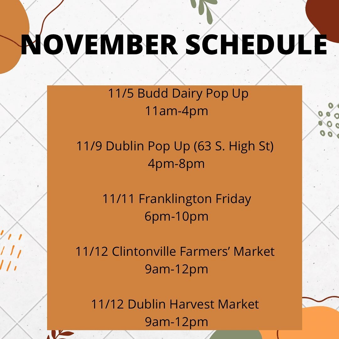 This month is going to be so fun! The beginning of the month is jam packed with pop up events and holiday markets! We don&rsquo;t any events planned for the end of the month so we can 100% focus on Thanksgiving orders! 

Can&rsquo;t wait to pop up at