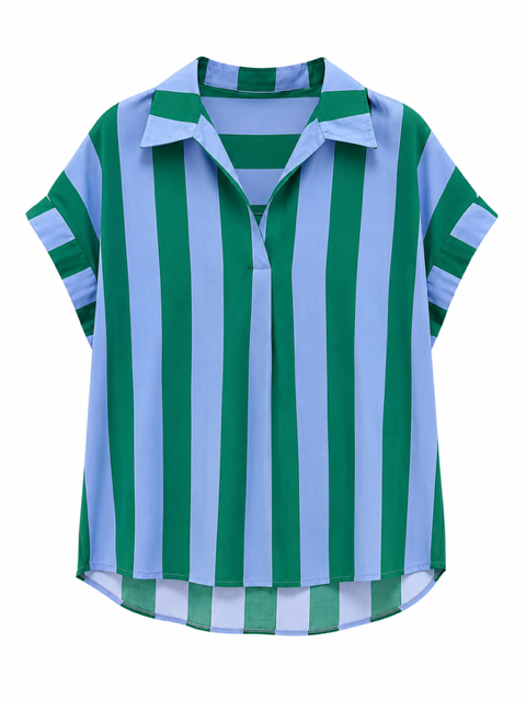 BLOUSE RAYEE VERT/BLEU