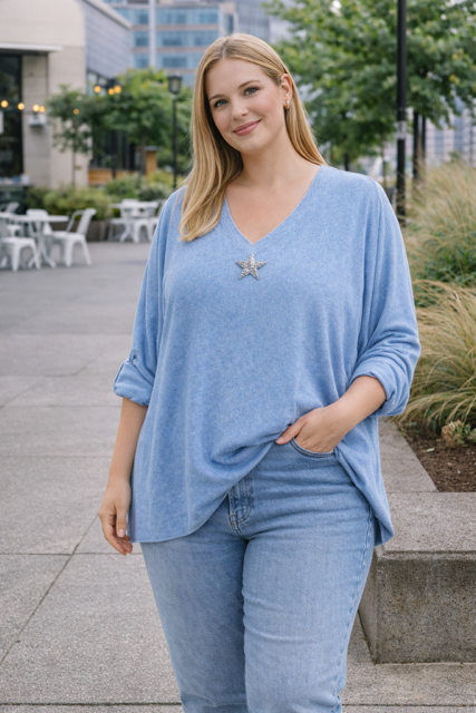 PULL ETOILE BLEU CIEL