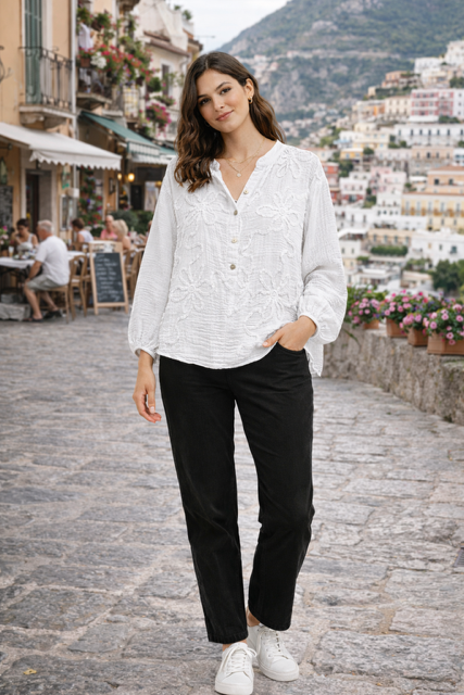 BLOUSE BRODERIES FLEURS BLANCHE