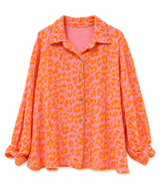 CHEMISE EN GAZE DE COTON LEO ORANGE FLUO