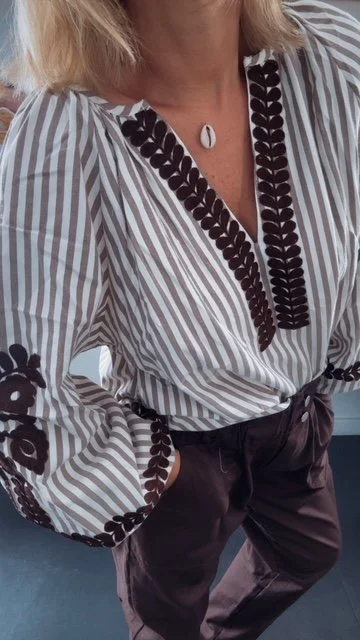 BLOUSE FLEURS CHOCOLAT TAILLE 36