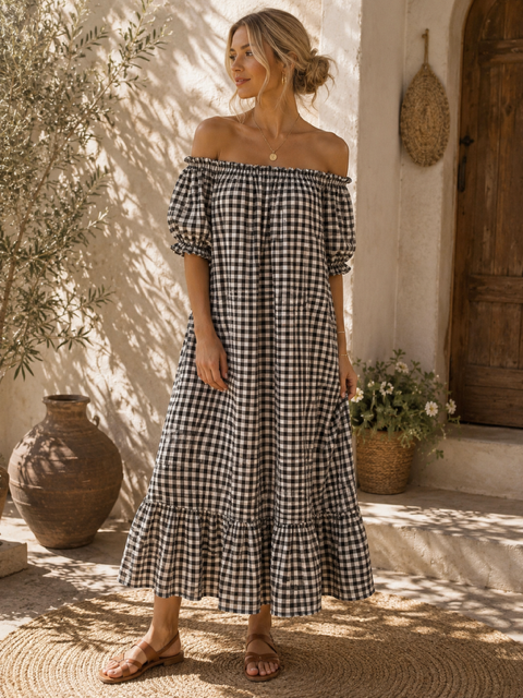 ROBE LONGUE VICHY CHOCOLAT