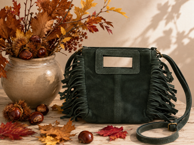 SAC FRANGES EN CUIR PETIT MODEL KAKI