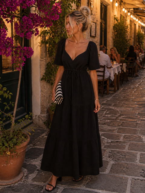 ROBE LONGUE NOIRE EN GAZE DE COTON