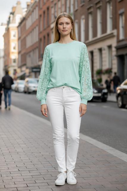 HAUT MANCHES DENTELLE  AQUA