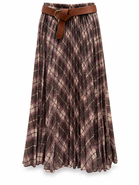 JUPE LONGUE NOVA PRUNE/ BEIGE + CEINTURE