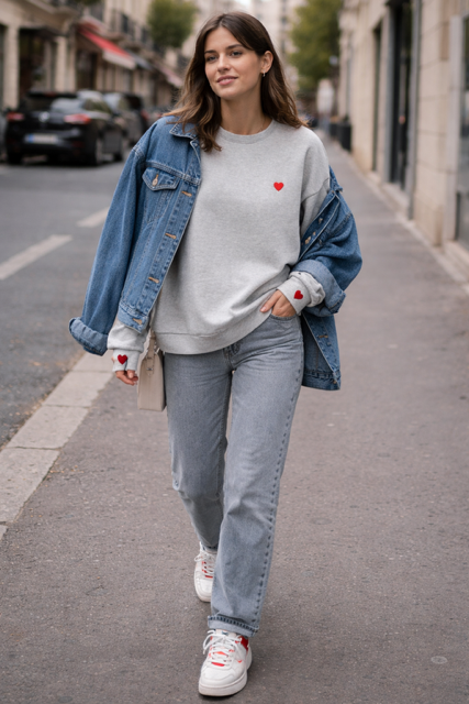 SWEAT GRIS COEUR