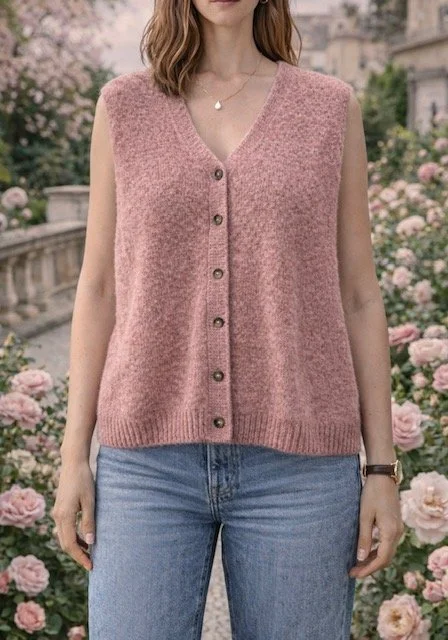 GILET EN KID MOHAIR ROSE POUDRE