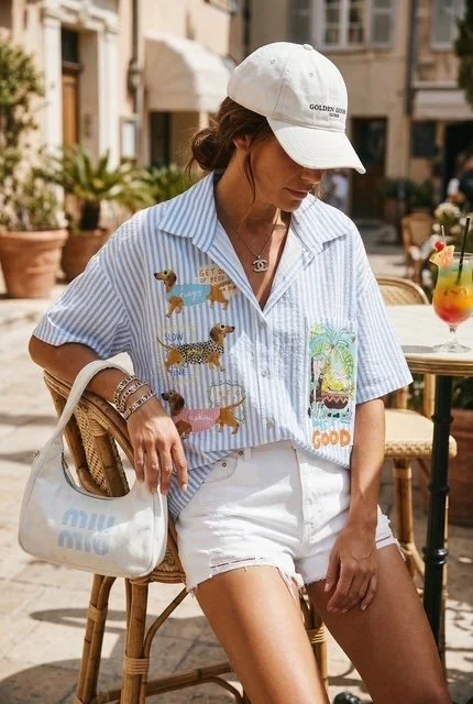 CHEMISE RAYEE BLEU TECKEL / PALMIER