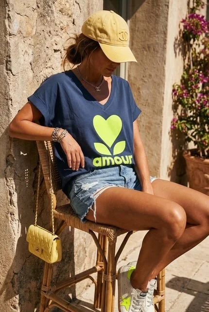 TEESHIRT AMOUR BLEU MARINE / JAUNE