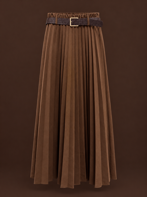 JUPE LONGUE PLISSEE CHOCOLAT + CEINTURE