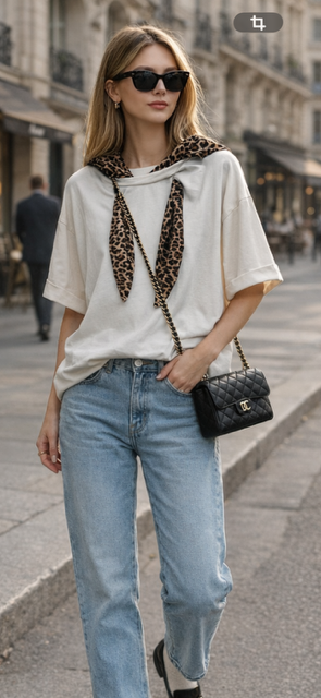 TEESHIRT OVERSIZE BLANC AVEC LE FOULARD LEO AMOVIBLE