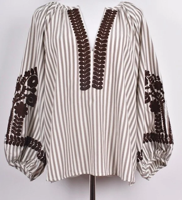 TUNIQUE BRODERIE FLEURS CHOCOLAT TAILLE S