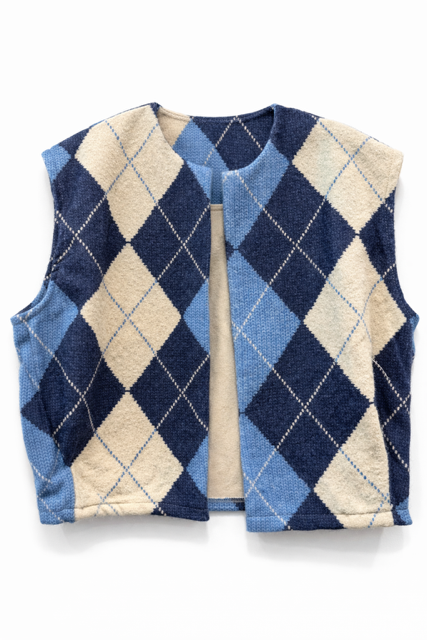 GILET LOSANGE BLEU CIEL / MARINE