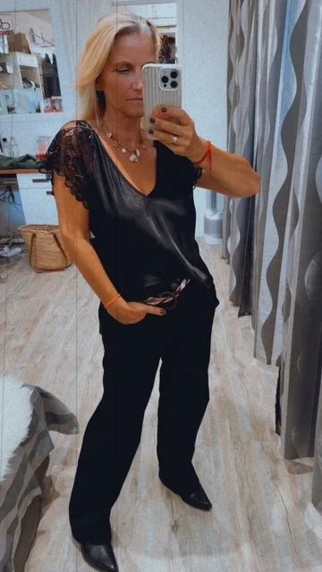TOP NOIR MANCHES DENTELLE