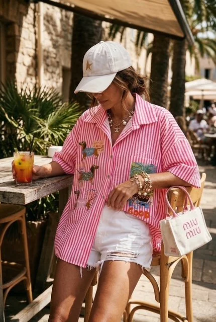 CHEMISE TECKEL RAYEE FUSHIA