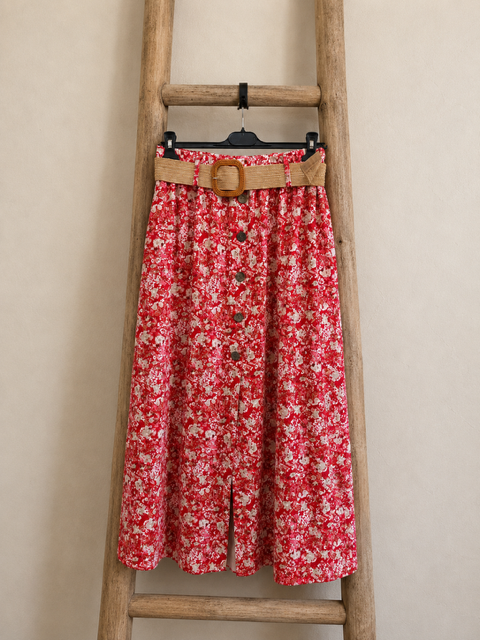 JUPE FLOWERS + CEINTURE ROUGE GRANDE TAILLE
