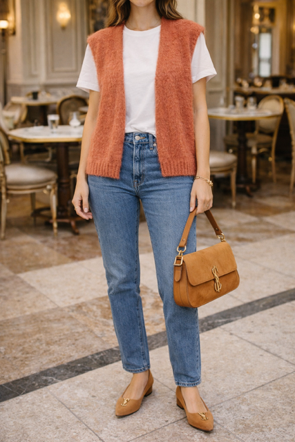 GILET KID MOHAIR TERRACOTTA