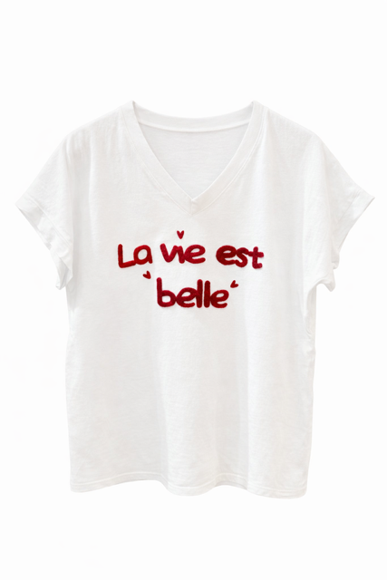 TEESHIRT LA VIE EST BELLE  ROUGE TAILLE 36/42