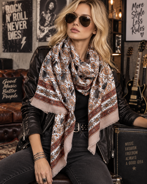 CHECHE FOULARD EN VISCOSE BEIGE
