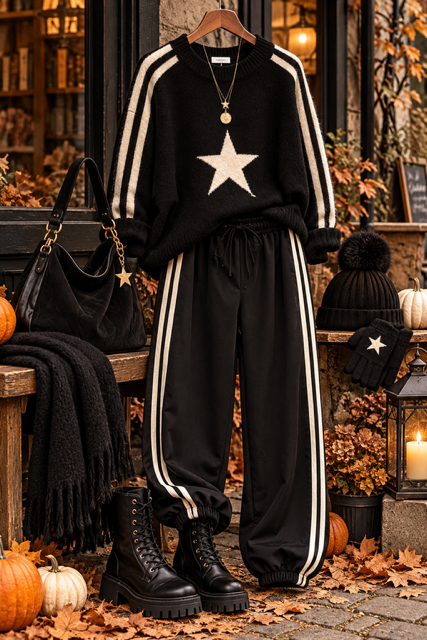 COMBO PANTA JOGG + PULL ETOILE NOIR