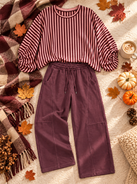 COMBO PANTA JOGG GRENADE + TOP MANCHES OVERSIZE BORDEAUX