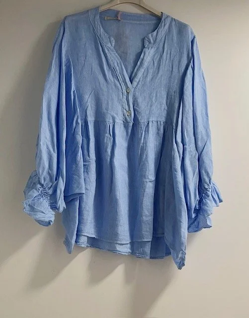 BLOUSE EN LIN BLEU CIEL