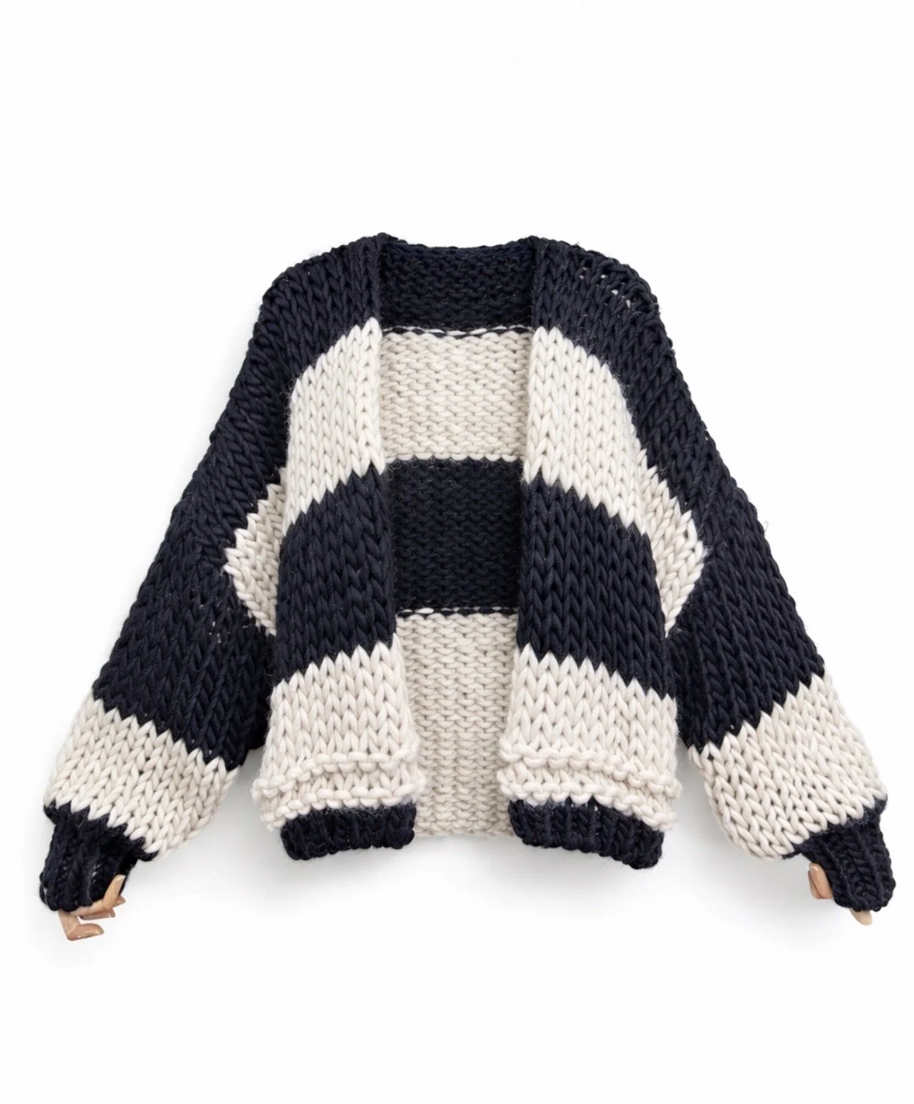 GILET GROS TRICOT VANILLE / NOIR
