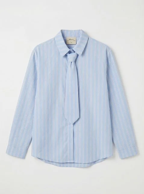 CHEMISE CRAVATE BLEU CIEL RAYEE