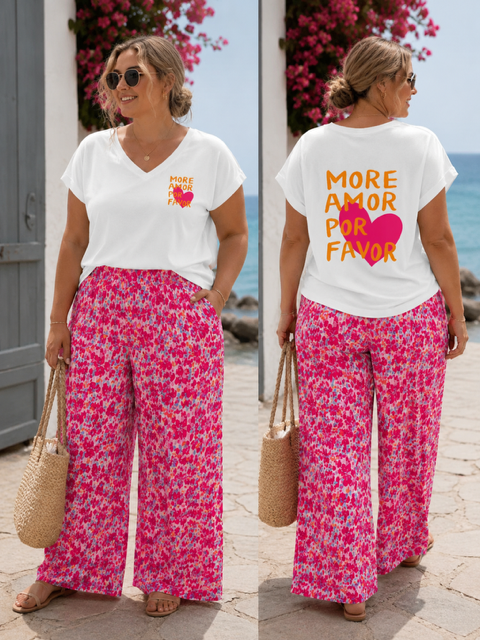 TEESHIRT COL V MORE AMOR POR FAVOR GRANDE TAILLE 42/48