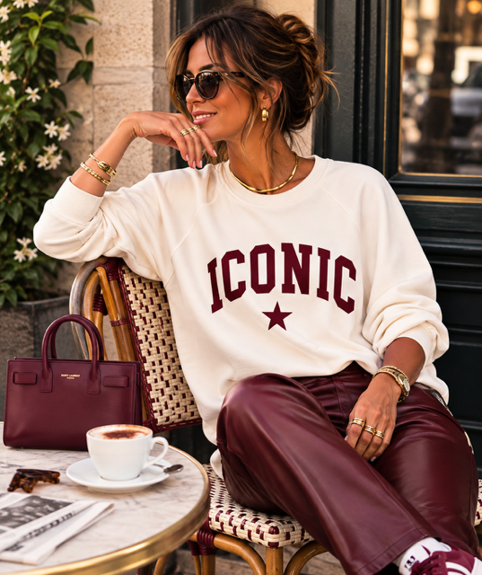 SWEAT ICONIC VANILLE / BORDEAUX