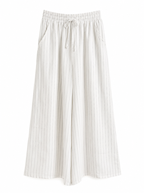 PANTALON RAYE BLANC 100% LIN