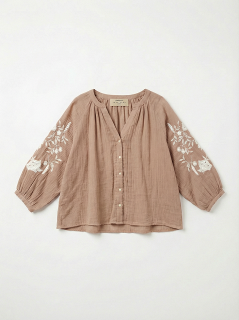 CHEMISE BRODEE EN GAZE DE COTON BEIGE