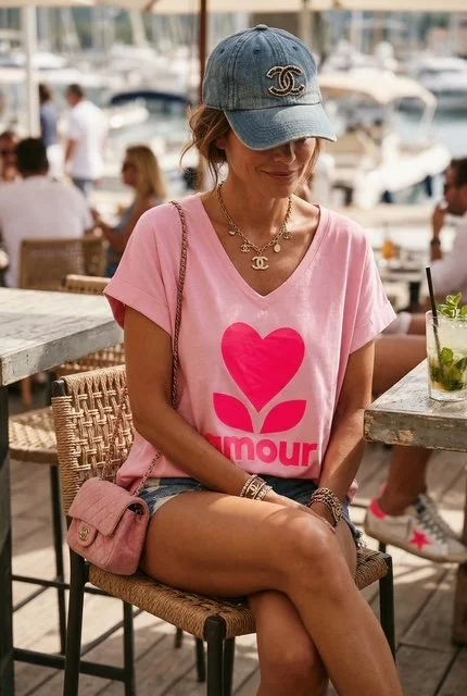 TEESHIRT AMOUR ROSE BABY / ROSE FLUO