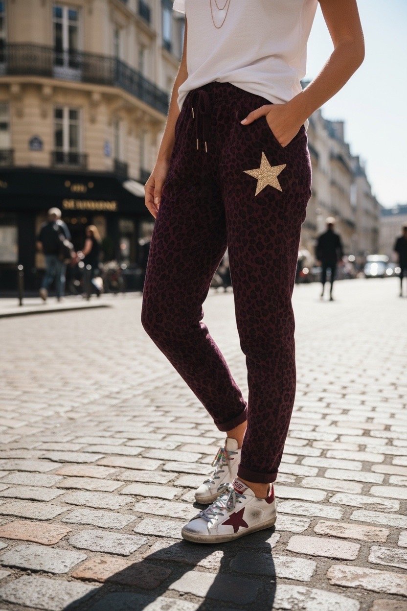 PANTA JOGG LEO STAR GOLD BORDEAUX TAILLE S/M