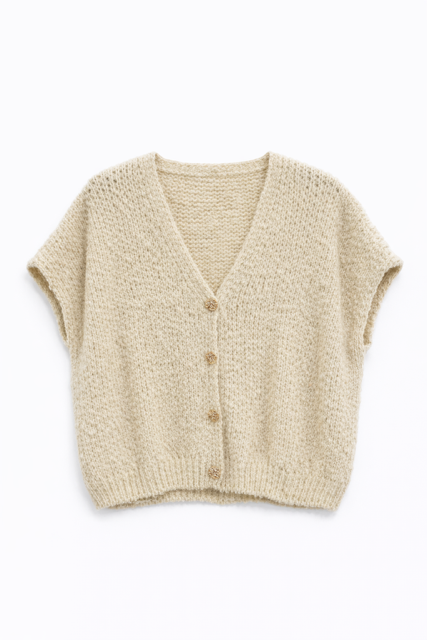 GILET BOUCLETTE VANILLE  BOUTONS GOLD