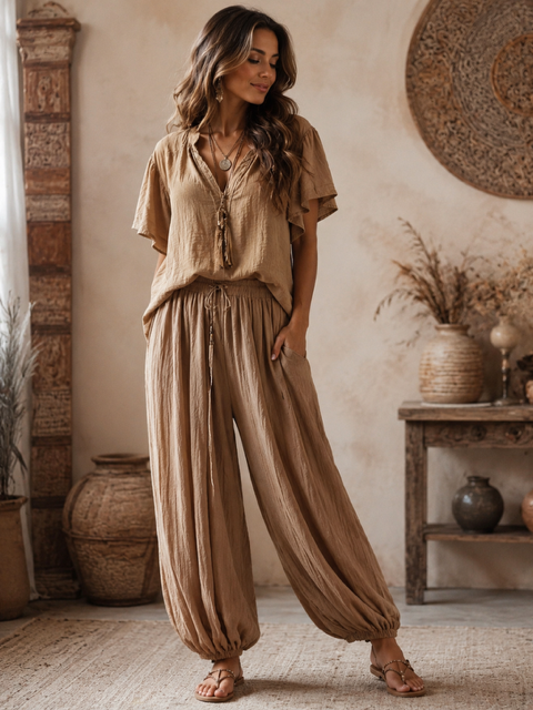 COMBO PANTALON ALADIN + TOP A VOLANTS