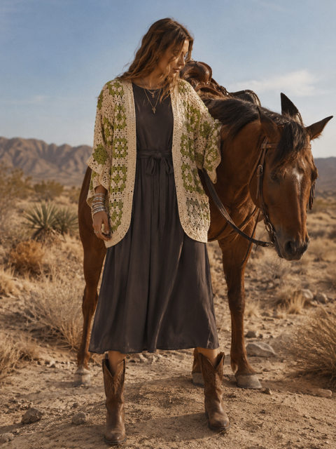 GILET TRICOT VERT / ECRU