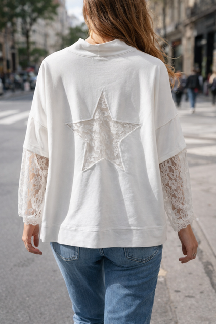 MAXI SWEAT DENTELLE BLANC