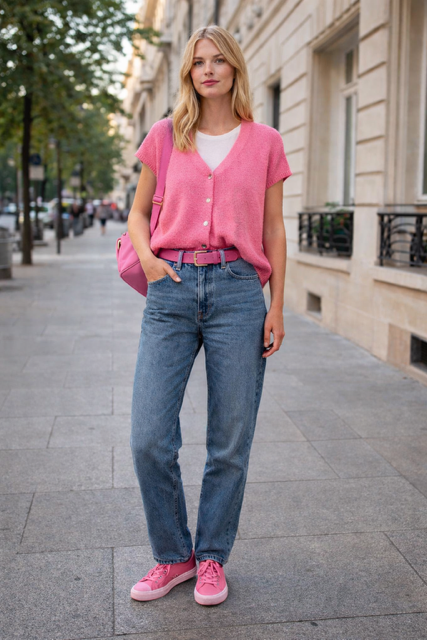 GILET EN MOHAIR LARGE ROSE