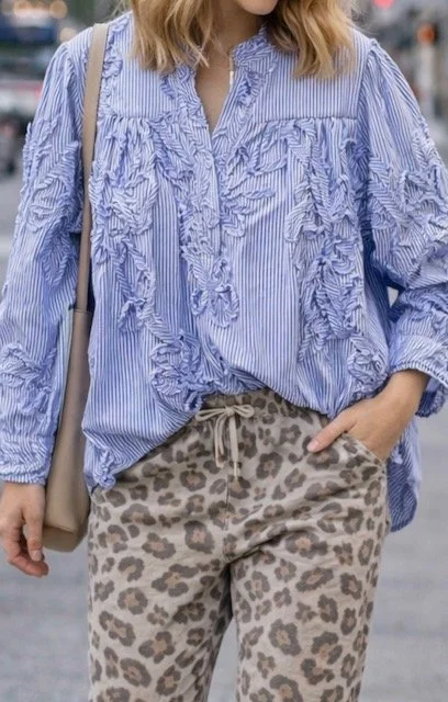 CHEMISE LARGE BRODERIES FLEURS BLEU