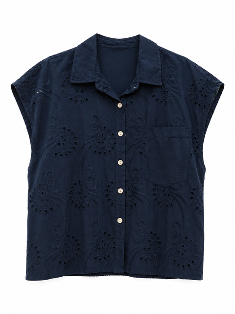 CHEMISIER BI MATIERE BRODERIE ANGLAISE MARINE