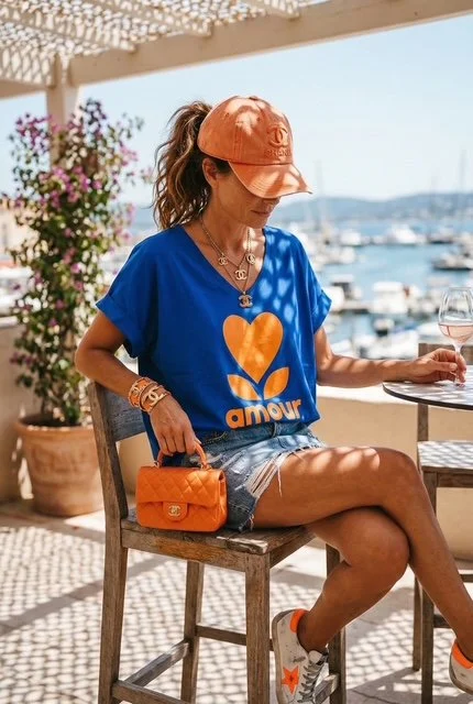 TEESHIRT AMOUR BLEU ROI / ORANGE